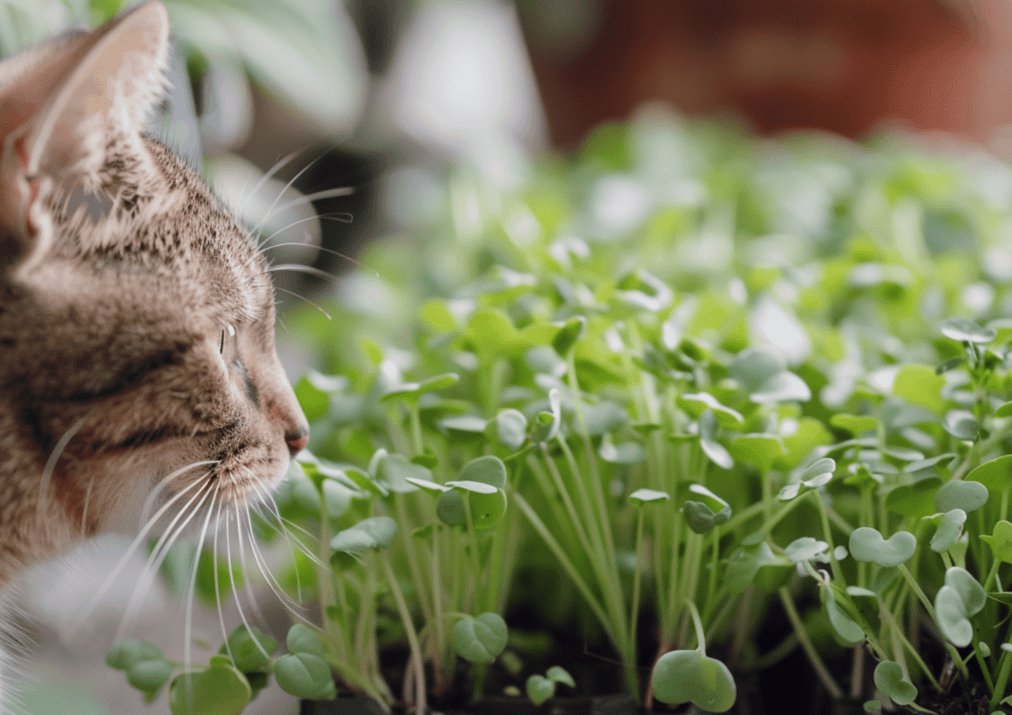 Cat looking at microgreens
