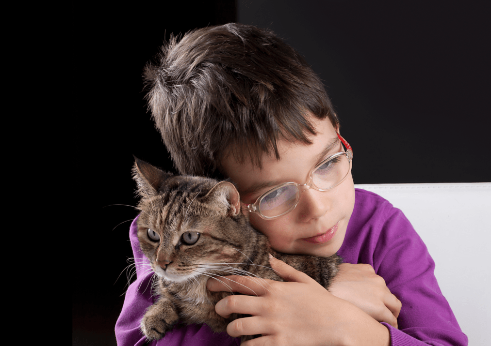 kid holding a cat