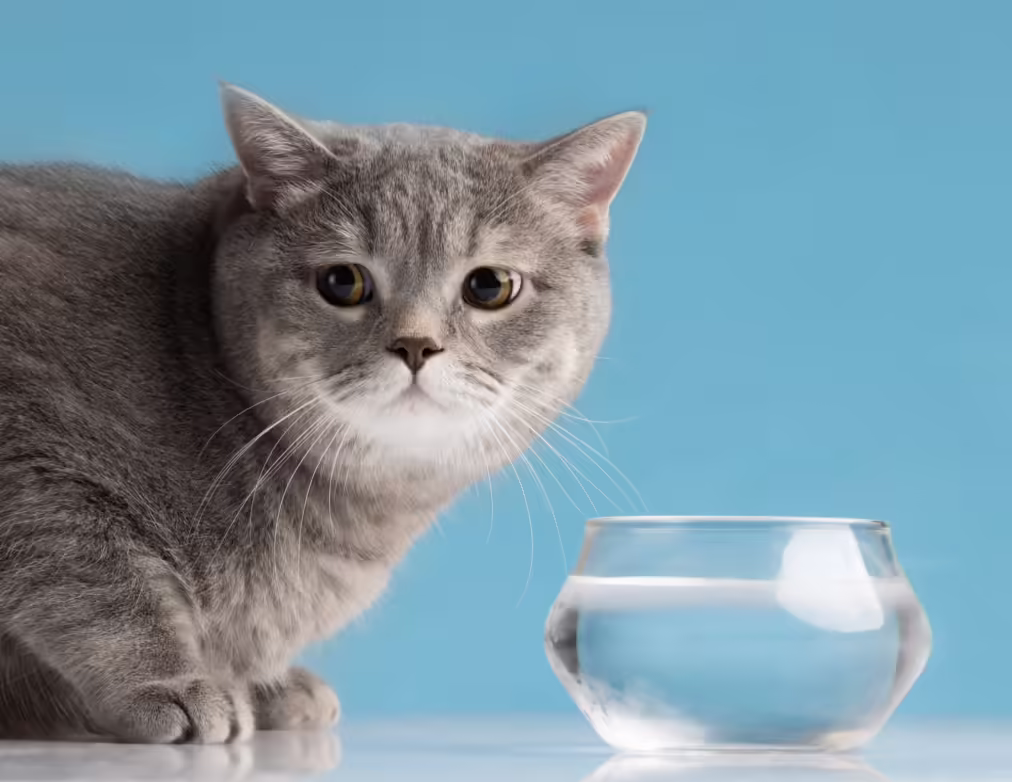 cat next to bowl of water
