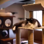 cat in cat tree, cat room